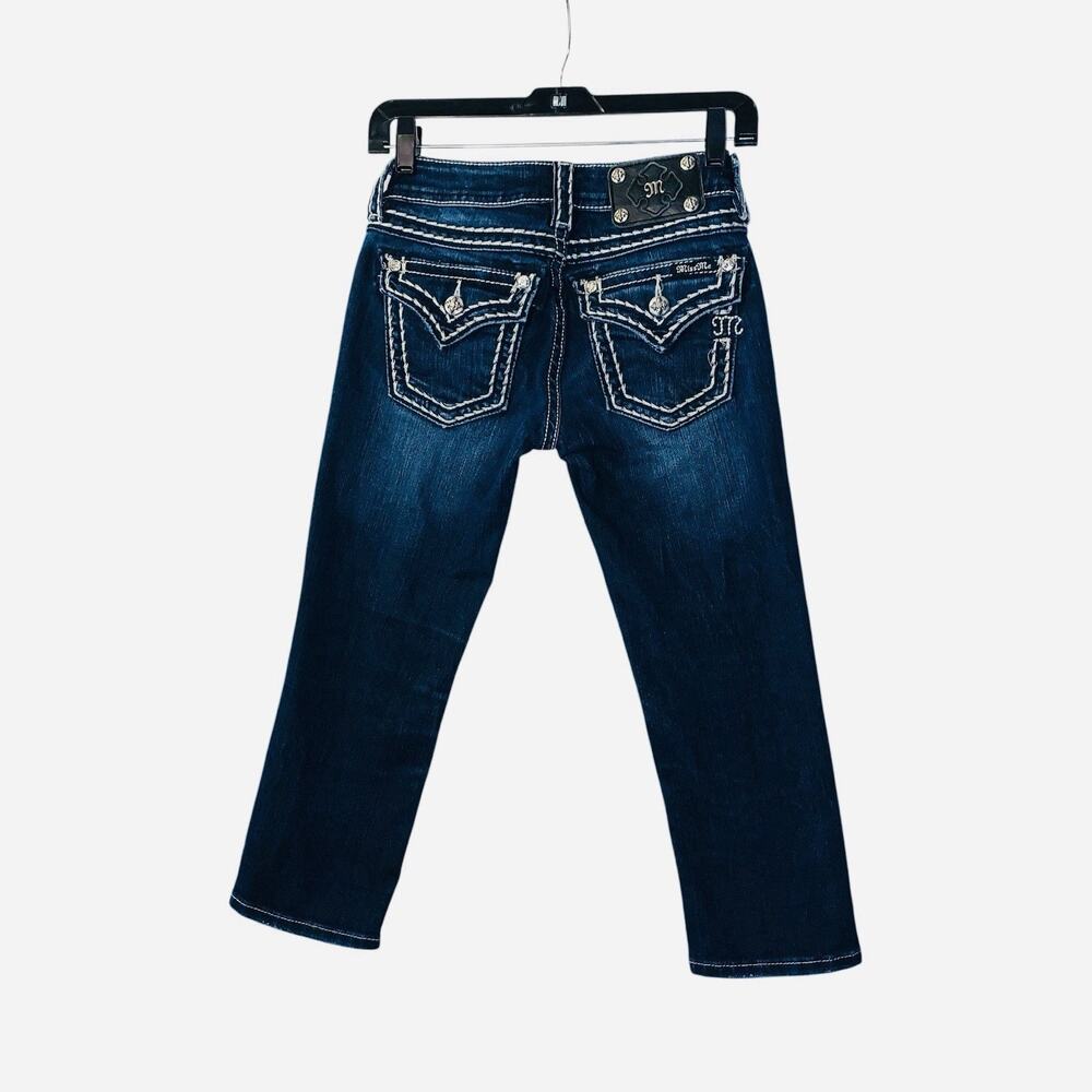 Miss Me Signature Cuffed Capri Jeans Size 25 Blue Contrast Stitch Embellished